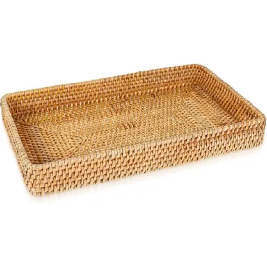 BRINJOY Rectangular Woven Storage Basket - 14.6x9 inch Handwoven Rattan Tray for Kitchen, Dining Table Decor & Organization image {5}