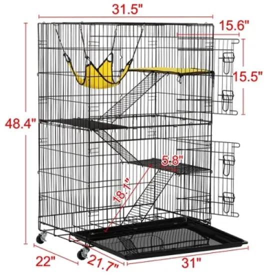 Yaheetech 4 Tiers Rolling Metal Cat Cage on Wheels Black image {2}