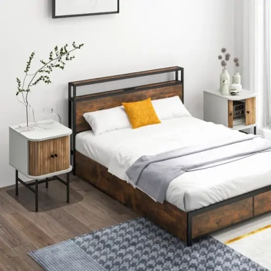 Tangkula Set of 2 Nightstand Compact Modern End Side Table w/ Sliding Doors image {2}