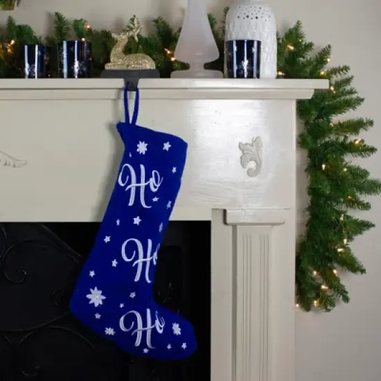 Northlight 18" LED Blue Stocking "Ho, Ho, Ho" with White Snowflakes image {1}