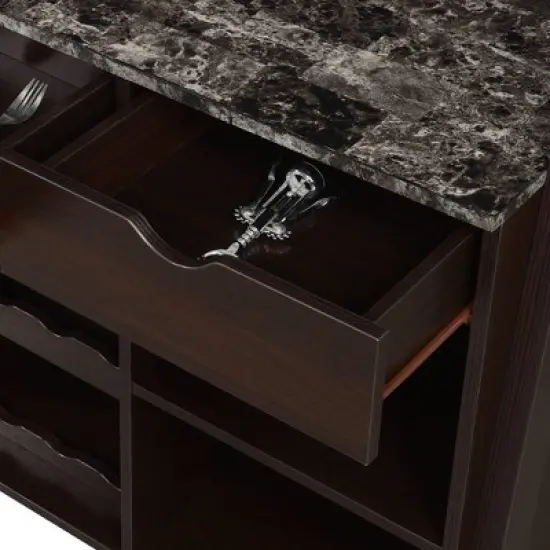 Uptown Wine Bar with Cabinet Faux Black Marble/Espresso - Breighton Home image {5}