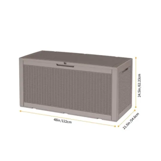 MAYEERTY 100 Gallon Large Capacity Outdoor Deck Box for Patio Furniture Cushions, Pillow with Wheels, Light Brown image {2}