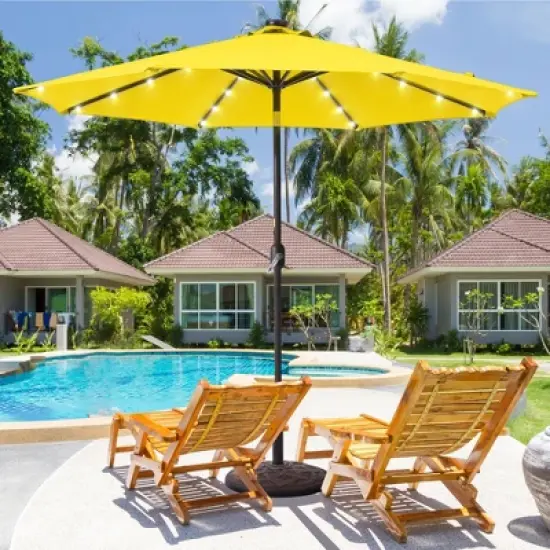 Sonkuki 9 ft Outdoor LED Round Solar Lighted Patio Market Umbrella W/Tilt, UV-Resistant Fabic for Backyard, Garden image {19}