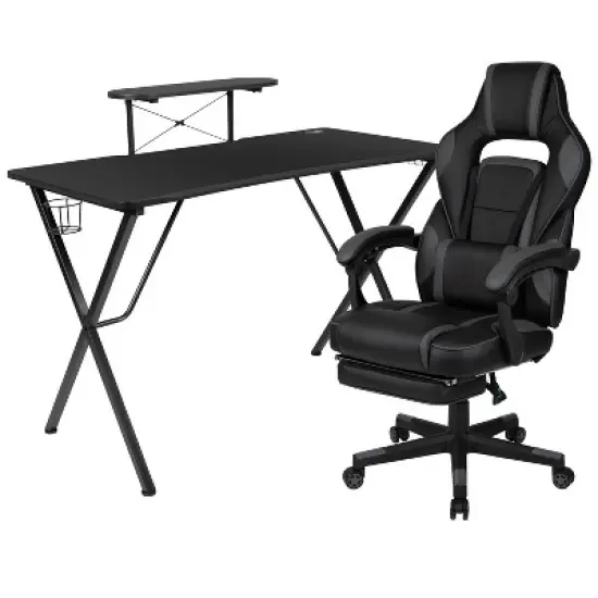 Emma and Oliver Gaming Bundle-Cup/Headphone Desk & Reclining Footrest Chair image {11}