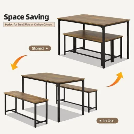 EROMMY Dining Set for 4-6, Extra-Long Table with 2 Benches image {3}