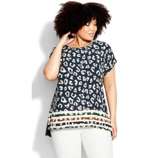 Women's Plus Size Mixed Media Border Top  - Glance Animal Border | AVENUE image {3}