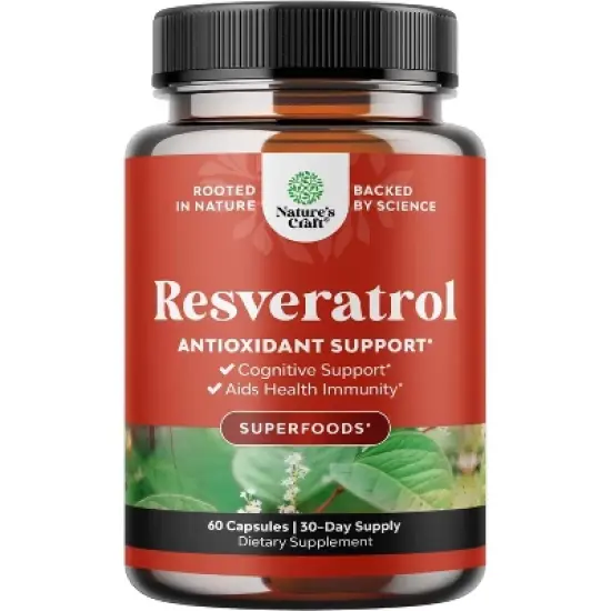 Youthful Trans Resveratrol Supplement, Natural Joint Support, Resveratrol + AMPK Activator, Brain, Immune & Heart Health Support, Nature's Craft, 60ct image {7}