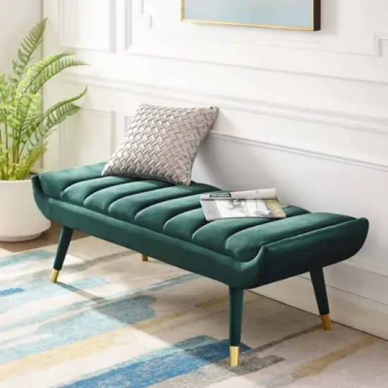 Guess Channel Tufted Performance Velvet Accent Bench Green - Modway image {7}