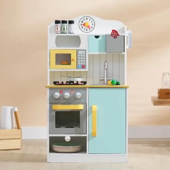 Teamson Kids Wooden Play Kitchen Toy Boys & Girls & 5 Accessories TD-11708AR image {1}