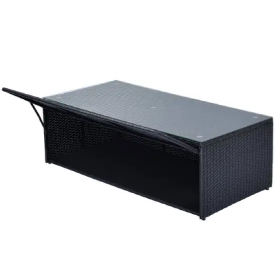 6pc Wicker Patio Conversation Set with Sofa, Arm Chairs, Ottomans & Coffee Table  - Black/Beige - GODEER image {14}