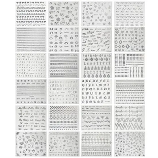 Wrapables Holographic Nail Stickers Metallic Letters, Numbers & Patterns Nail Stickers Nail Art (24 sheets) image {1}