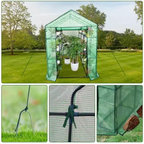 Greenhouse for Outdoors,Portable Indoor and Outdoor Green House w/ Roll-Up Zippered Door Anchors and Ropes,Plant Garden Hot House w/ 9 Shelves image {3}