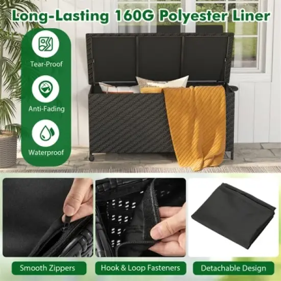 Tangkula Tightly-Woven Rattan Deck Box w/ Polyester Liner Universal Wheels & Gas Strut image {4}