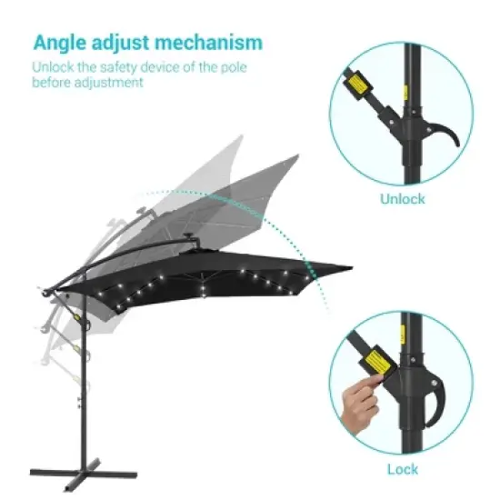 Sonkuki 8.2&times;8.2FT LED Solar Lighted Outdoor Patio Umbrella, Square Canopy Offset Umbrella for Villa Gardens, Lawns and Yard image {7}