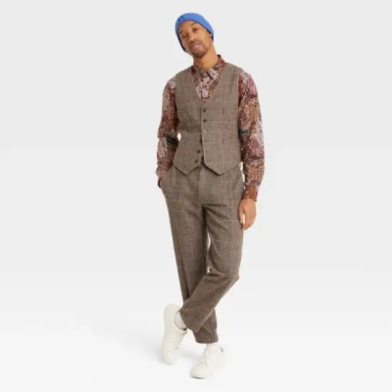 Houston White Adult Plaid Suit Vest - Brown image {2}