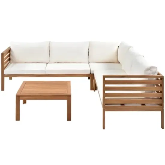 Wooden Outdoor Sofa With Coffee Table And Cushions - ModernLuxe image {4}