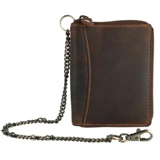CTM Men's Hunter Leather Zip-Around Bifold Chain Wallet image {4}