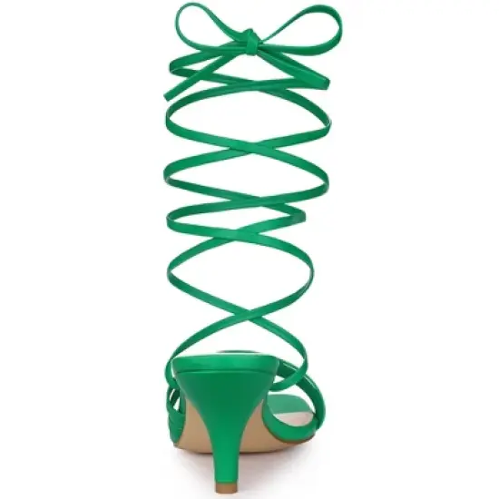 Perphy Square Toe Strappy Lace Up Kitten Heels Sandals for Women image {2}