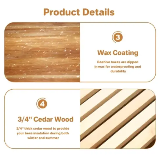 10-Frame Deep Brood Box, Wax Coated Bee Hives Deep Box W/Beehives Frames & Wax Foundations, Langstroth Hive Body Brood Box for Beekeeping Supplement image {2}