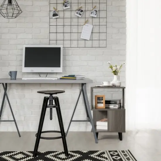 Costway 2 PCS Nightstand Set Modern Side End Table Storage Shelf Grey image {3}