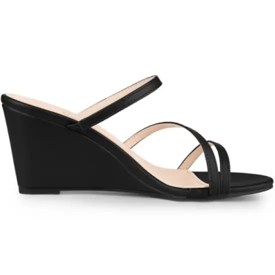 Perphy Strappy Open Toe Wedge Heels Slide Sandals for Women image {5}