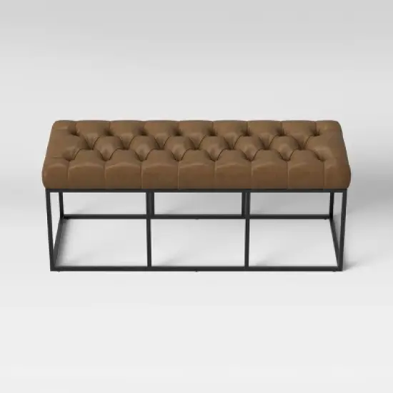 Trubeck Tufted Metal Base Bench Faux Leather Brown - Threshold&trade; image {3}