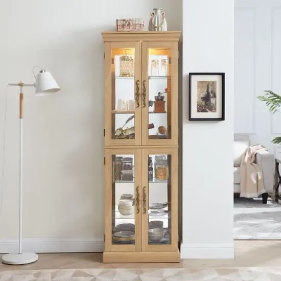 NicBex Modern Freestanding Tall Toy Display Pantry Cabinet with Glass Door & LED Lighting,Bar Cabinets for Hallways,Living Room,Kitchen image {7}