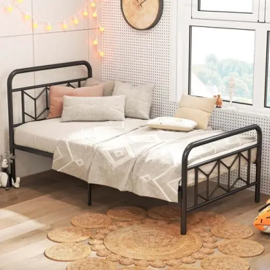 Costway Twin/Full/Queen/King Size Bed Frame Mattress Foundation with Headboard 12.5" Under-bed Storage Black image {10}