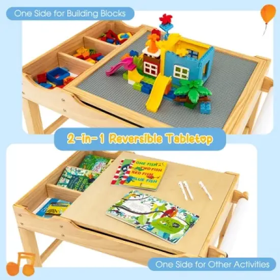 Costway Kids Multi Activity Play Table Wooden Building Block Desk w/ Storage Paper Roll image {3}