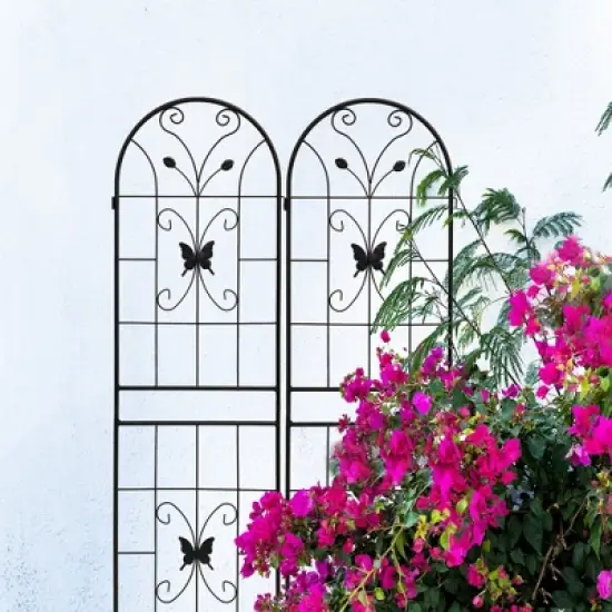 Syemin Patio Decorative Screens, Iron Arch Decoration Garden Trellis, for Outdoor for Climbing Plants Support, Flowerbed, Black, 40"*19.7"*71" image {1}