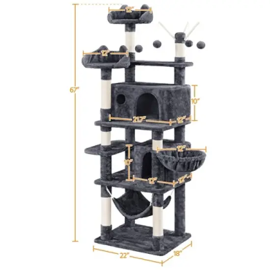 Yaheetech 67&Prime; H Cat Tree Cat Tower, Multi-Level Cat Play House, Climbing Tree image {3}
