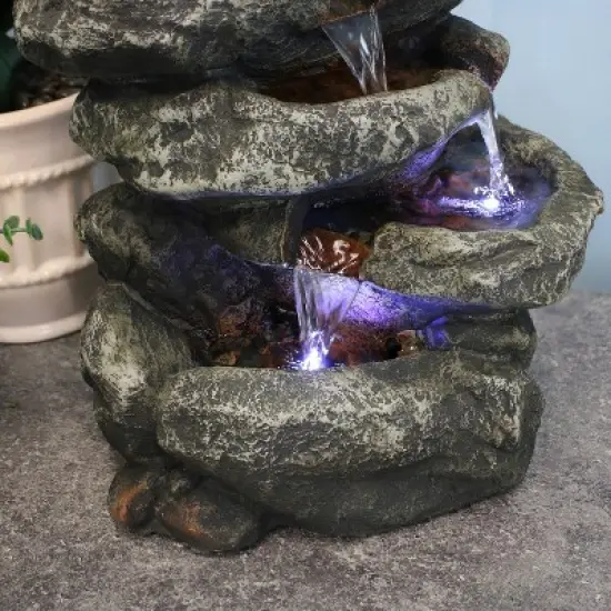Sunnydaze Indoor Home Office Relaxing 6-Tiered Stone Falls Tabletop Water Fountain with LED Lights - 15" image {5}