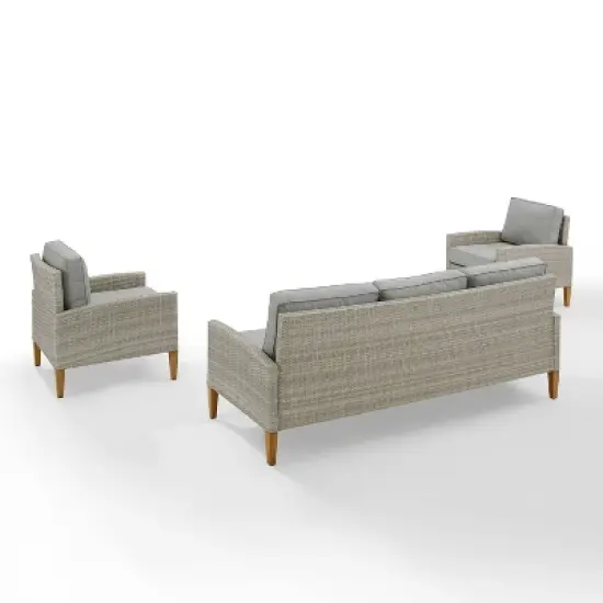 Capella Outdoor Wicker 3 Pc Sofa and Two Chair Set - Gray/Acorn - Crosley image {2}