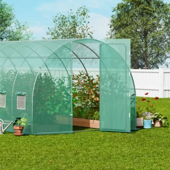 VEVOR Walk-in Tunnel Greenhouse, 19.4x9.7x7.4 ft Hoop House Greenhouse Tunnel with Galvanized Steel Frame, PE Cover, Swing Door, 12 Roll-up Windows image {1}