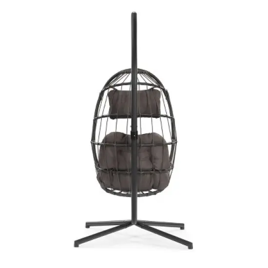 Swing Patio Egg Chair With UV Resistant Cushion,Wicker Hanging Egg Chair With Stand,Hammock Chair With Aluminum Frame  ? -Maison Boucle image {6}