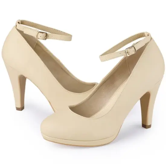 Allegra K Women's Round Toe Stiletto Heel Ankle Strap Pumps image {14}