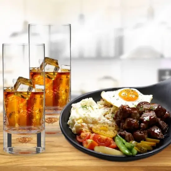 Berkware Elegant Highball Glasses with Unique Embedded Gold Flake Design - 8.5oz image {6}