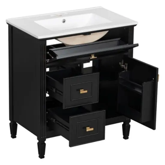 Whisen 30" Bathroom Vanity with Sink, 3 Drawers & Adjustable Shelf image {9}