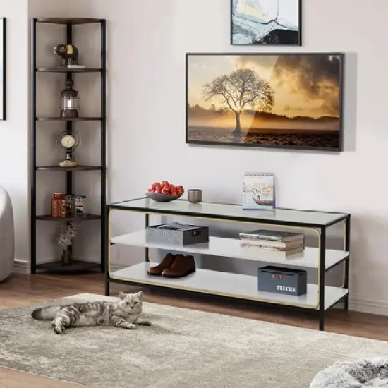 Costway 3-Tier TV Stand Entertainment Center for TV's up to 50'' w/ Tempered Glass Top image {1}