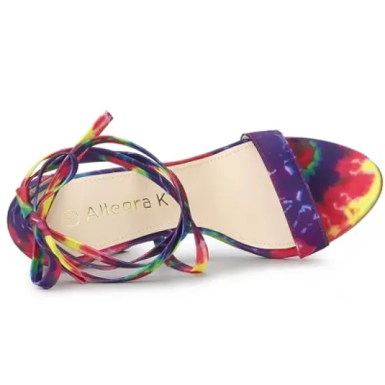 Allegra K Women's Tie Dye Lace Up Stiletto Heel Sandals image {3}