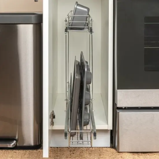 Glidez Multipurpose Chrome-Plated Steel Pull-Out/Slide-Out Storage Organizer - 2-Tier Design - Chrome image {1}