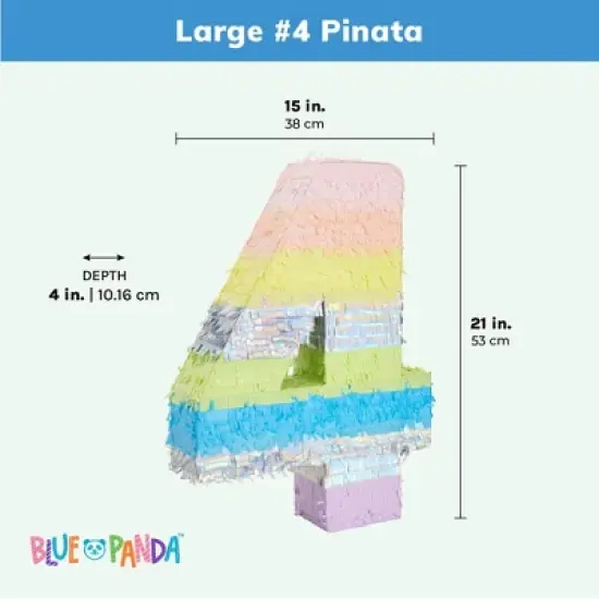 Blue Panda Large Number 4 Pinata for Kids 4th Birthday Party Decorations, Rainbow Pastel, 21 x 15 In image {3}