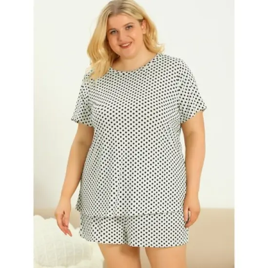 Agnes Orinda Women's Plus Size Nightwear Short Sleeve Shirt and Shorts Pajamas Set Polka Dots Sleepwear image {3}