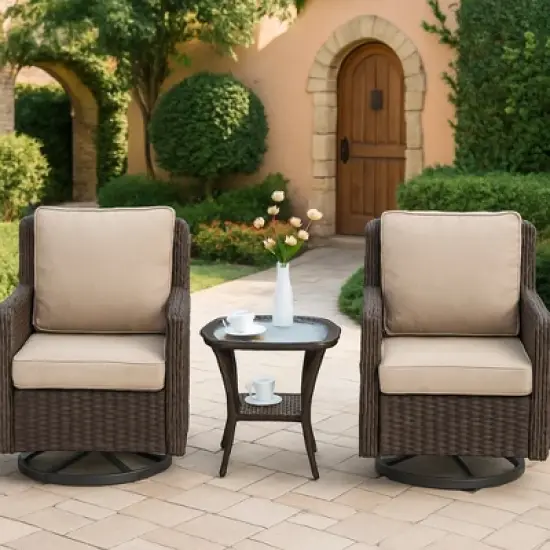 GustoWave 3-Piece Outdoor Wicker Patio Bistro Set  for Backyard, Porch, Deck, Balcony, Garden image {10}