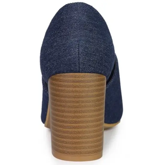 Perphy Denim Open Toe Chunky Heels Slide Sandals image {2}