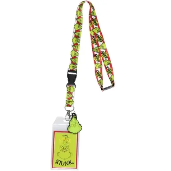 Dr. Seuss GRINCH Stink Stank Stunk Breakaway ID Badge Holder Lanyard w/ 2" Logo Rubber Pendant Green image {4}