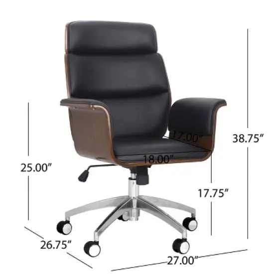 Cannonade Mid-Century Modern Swivel Office Chair Black/Walnut - Christopher Knight Home image {10}