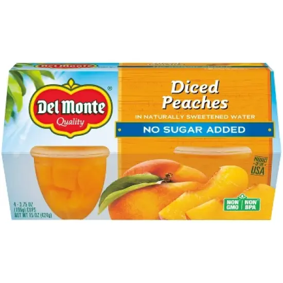 Del Monte No Sugar Added Diced Peaches Fruit Cups - 15oz/4ct image {3}