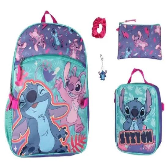 Disney Lilo & Stitch Angel 5 Pc Set Backpack Lunch Box Key Chain Pencil Case image {6}