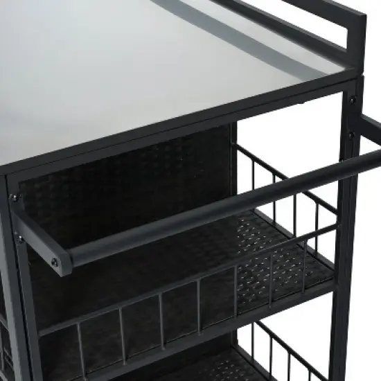 Cesicia 63.9" W Outdoor Kitchen Storage Island with Foldable Side Tabletop, Ample Storage Space, Bottle Opener for Outside BBQ, Patio, Dark Brown image {6}